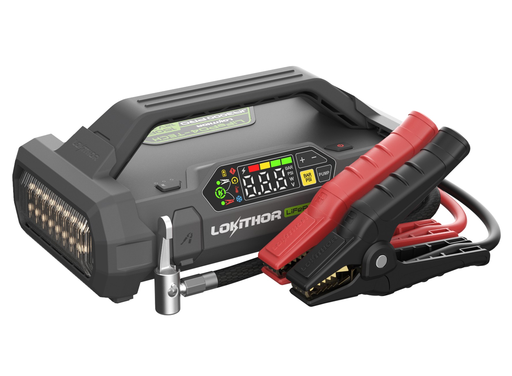 LOKITHOR 12V 3000A LiFePO4 starta palgiekrta JA3000 PRO ar 150PSI kompresoru